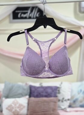 Victorias Secret Lavender Lace Front Closure Racer Back 34D